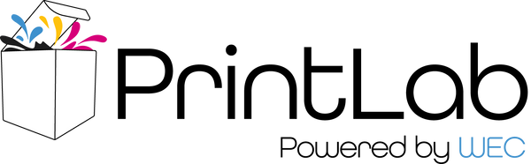 PrintLab logo with a box icon and 'Powered by WEC' text on a white background